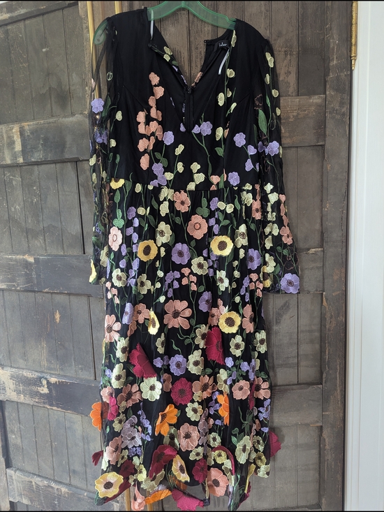 Lulus Dresses & Skirts - Lulu's Black Mesh Midi Dress with Multicolor Floral Embroidery